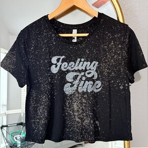 Feeling Fine Cropped Bleached Graphic Tee Acid Wash Shirt Women’s Small